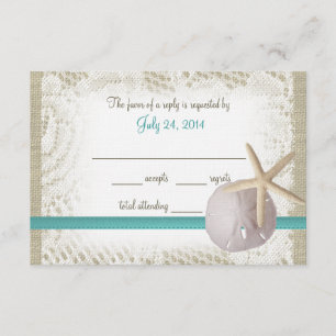 Aqua Beach Burlap und Lace Reply RSVP Karte