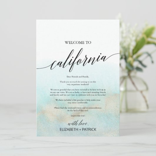 Aqua Beach California Begrüßungsschreiben und Reis (Stehend Vorderseite)