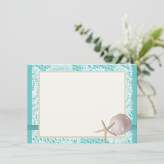 Aqua Beach Lace Sand Dollar Vielen Dank Dankeskarte (Stehend Vorderseite)