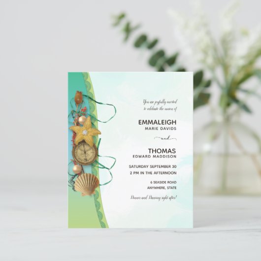 Aqua Beach Muscheln Starfish Compass Wedding (Stehend Vorderseite)