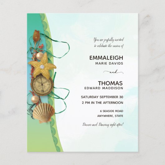 Aqua Beach Muscheln Starfish Compass Wedding (Vorderseite)