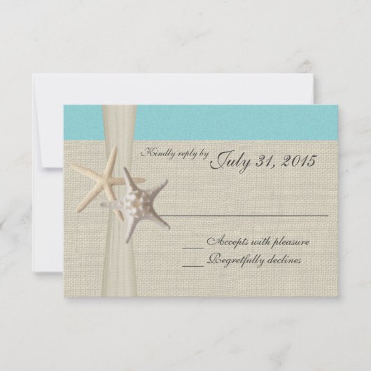 Aqua Beach und Burlap Response Card RSVP Karte (Vorderseite)