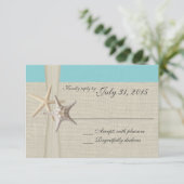 Aqua Beach und Burlap Response Card RSVP Karte (Stehend Vorderseite)