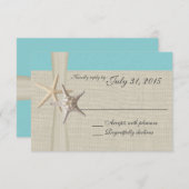 Aqua Beach und Burlap Response Card RSVP Karte (Vorne/Hinten)