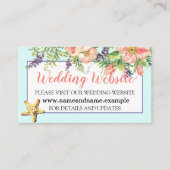 Aqua Beach Wedding Floral Seashells Pearl Website Begleitkarte (Vorderseite)