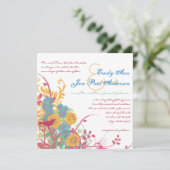 Aqua Beeswax Raspberry Wild Blume Bird Wedding Einladung (Stehend Vorderseite)