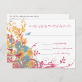 Aqua Beeswax Raspberry Wild Blume Bird Wedding Einladung (Vorne/Hinten)