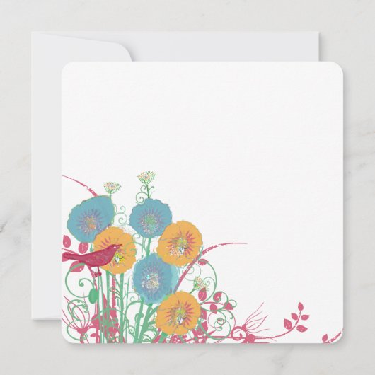 Aqua Beeswax Raspberry Wild Blume Bird Wedding Einladung (Rückseite)