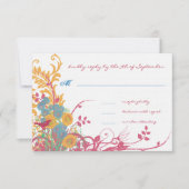 Aqua Beeswax Raspberry Wild Blume Bird Wedding RSVP Karte (Vorderseite)