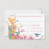 Aqua Beeswax Raspberry Wild Blume Bird Wedding RSVP Karte (Vorderseite)