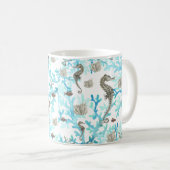 Aqua Beige Seepferd Ocean Meereswelt Kaffeetasse (VorderseiteRechts)