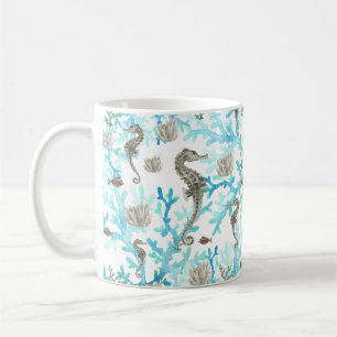 Aqua Beige Seepferd Ocean Meereswelt Kaffeetasse