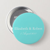 Aqua Belle Aqua Blauer und weißer Text Hochzeit Button (Vorne & Hinten)