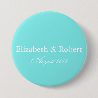 Aqua Belle Aqua Blauer und weißer Text Hochzeit Button