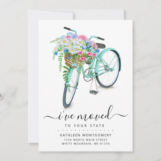 Aqua Bicycle Daisy Floral Basket Moving Ankündigung (Vorderseite)