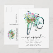 Aqua Bicycle Daisy Floral Basket Moving Ankündigungspostkarte (Vorne/Hinten)