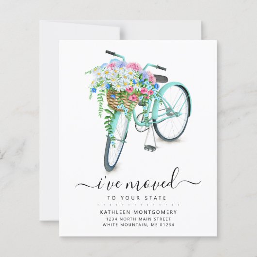 Aqua Bicycle Floral Basket Budget Moving Card (Vorderseite)