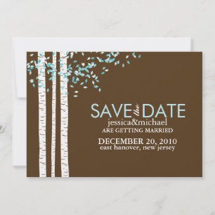 Aqua Birch Trees Wedding Save the Date Einladung