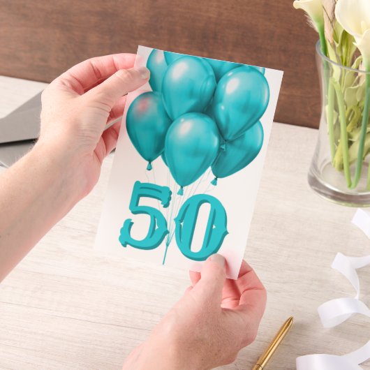 Aqua Birthday Balloons Age Overlay Pergament Einladungen (Handgehalten)