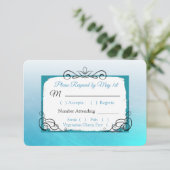Aqua Black and Blue Wedding RSVP Karte (Stehend Vorderseite)