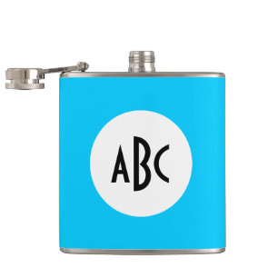Aqua Black and White Monogram Flachmann