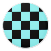 Aqua & Black Checkerboard Ceramic Pull Keramikknauf (Vorderseite)