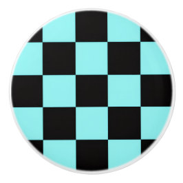 Aqua & Black Checkerboard Ceramic Pull Keramikknauf