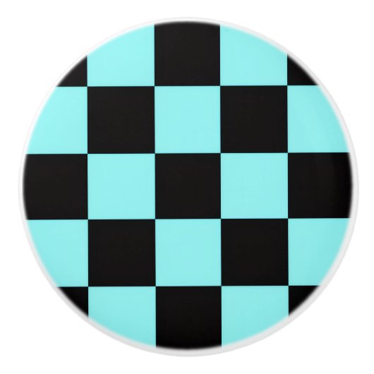 Aqua & Black Checkerboard Ceramic Pull Keramikknauf (Vorderseite)