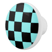 Aqua & Black Checkerboard Ceramic Pull Keramikknauf (Rechts)