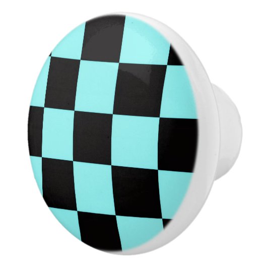Aqua & Black Checkerboard Ceramic Pull Keramikknauf (Rechts)