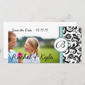 Aqua & Black Damask Save the Date Ihr Foto (Vorne/Hinten)