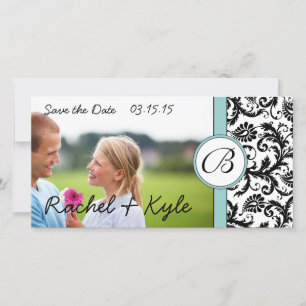 Aqua & Black Damask Save the Date Ihr Foto