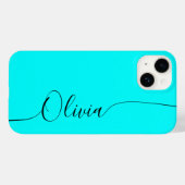 Aqua Black Elegant Calligraphy Script Name Case-Mate iPhone Hülle (Rückseite (Horizontal))
