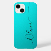 Aqua Black Elegant Calligraphy Script Name Case-Mate iPhone Hülle (Rückseite)