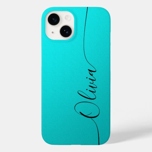 Aqua Black Elegant Calligraphy Script Name Case-Mate iPhone Hülle (Rückseite)