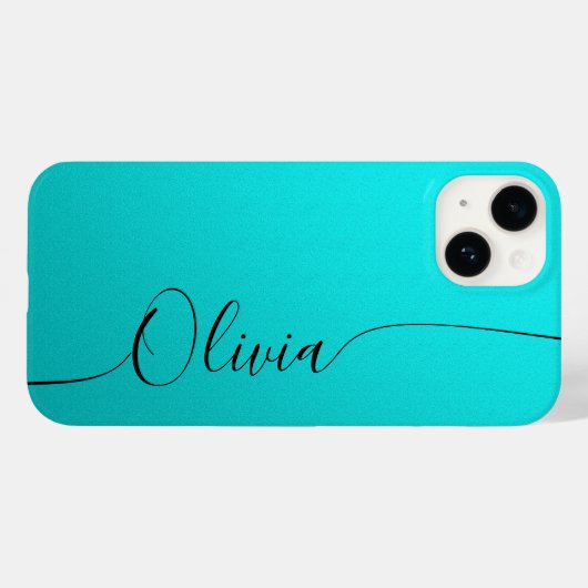 Aqua Black Elegant Calligraphy Script Name Case-Mate iPhone Hülle (Rückseite (Horizontal))