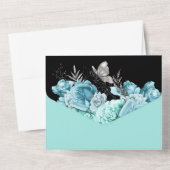 Aqua Black Glam Schmetterling Rose Blumenchor All In One Einladung (Rückseite)