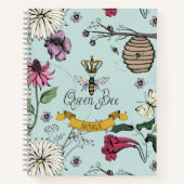 Aqua, Black & Gold Queen Bee, Crown & Scroll Notizblock (Vorderseite)