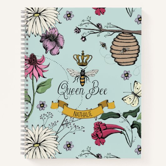 Aqua, Black & Gold Queen Bee, Crown & Scroll Notizblock (Vorderseite)
