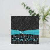 Aqua Black Gray Damask Stripe Brautparty laden Einladung (Stehend Vorderseite)