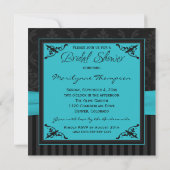 Aqua Black Gray Damask Stripe Brautparty laden Einladung (Rückseite)