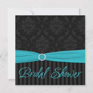 Aqua Black Gray Damask Stripe Brautparty laden Einladung