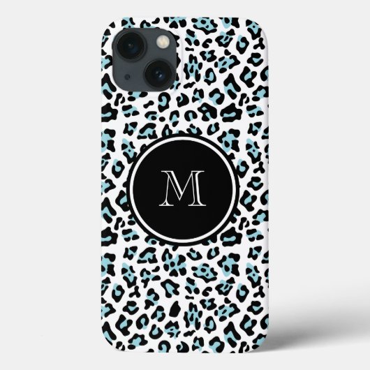 Aqua Black Leopard Animal Print mit Monogram Case-Mate iPhone Hülle (Rückseite)