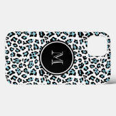 Aqua Black Leopard Animal Print mit Monogram Case-Mate iPhone Hülle (Rückseite (Horizontal))
