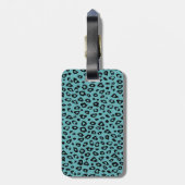 Aqua Black Leopard Print Monogram Gepäckanhänger (Rückseite vertikal)