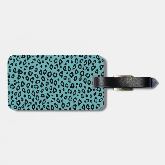 Aqua Black Leopard Print Monogram Gepäckanhänger (Rückseite horizontal)
