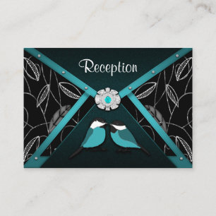 Aqua & Black Love Birds Hochzeitskarten Begleitkarte