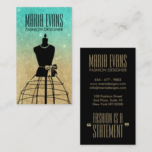Aqua Black Mannequin Glitzer Mode Visitenkarte (Vorne/Hinten)