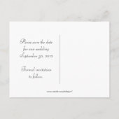 Aqua Black Monogram Floral Wirbel Save the Date Ankündigungspostkarte (Rückseite)