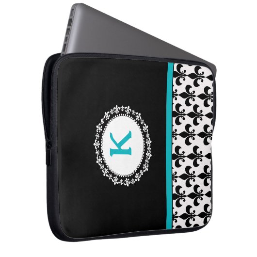 Aqua Black Monogram Laptopschutzhülle (Vorne Rechts)